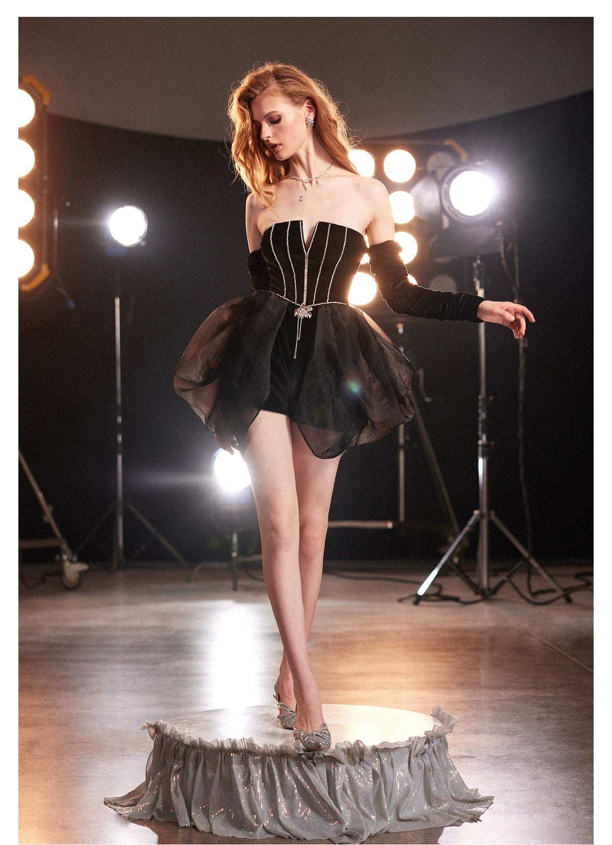 Soraya Rhinestone Tulle Velvet Jumpsuit Dress - CHINASQUAD