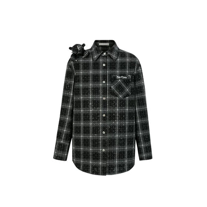 Vintage Plaid Crystal Bear Mid-Length Shirt