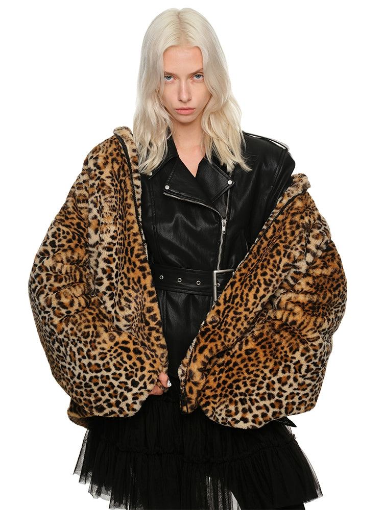 Vintage Leopard Faux Fur Quilted Coat