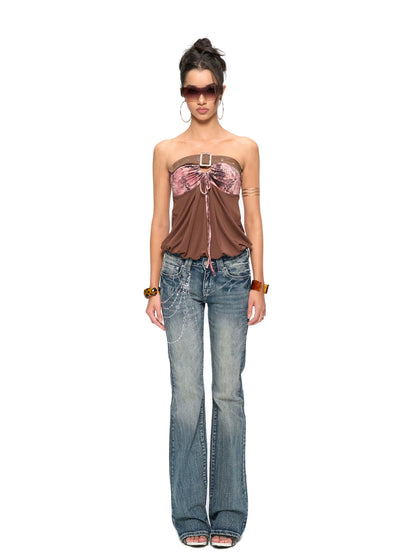 Rhinestone-Embellished Suede Strapless Bustier