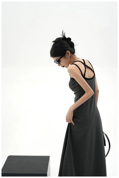 American Street-Style Slim-Fit Camisole Maxi Dress