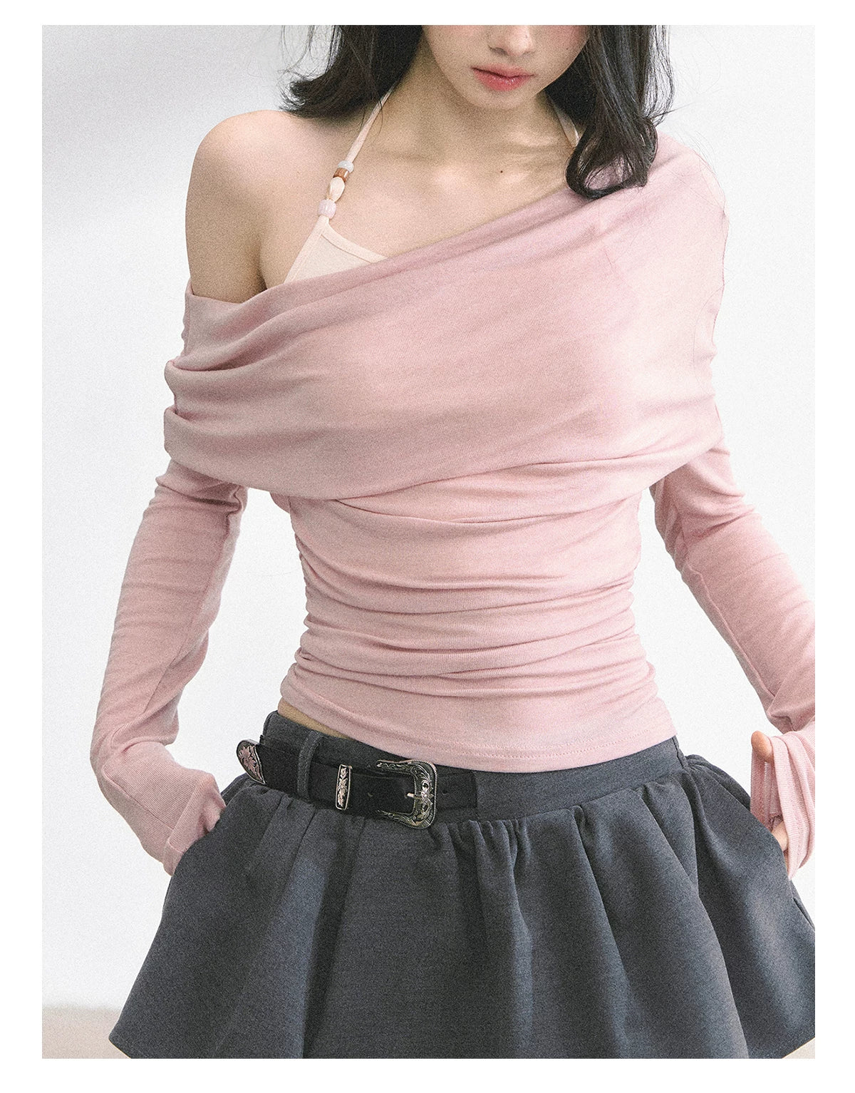 Asymmetric Off-Shoulder Long-Sleeve T-Shirt