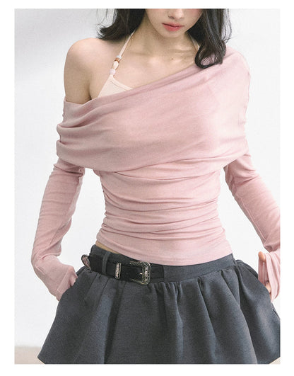 Asymmetric Off-Shoulder Long-Sleeve T-Shirt