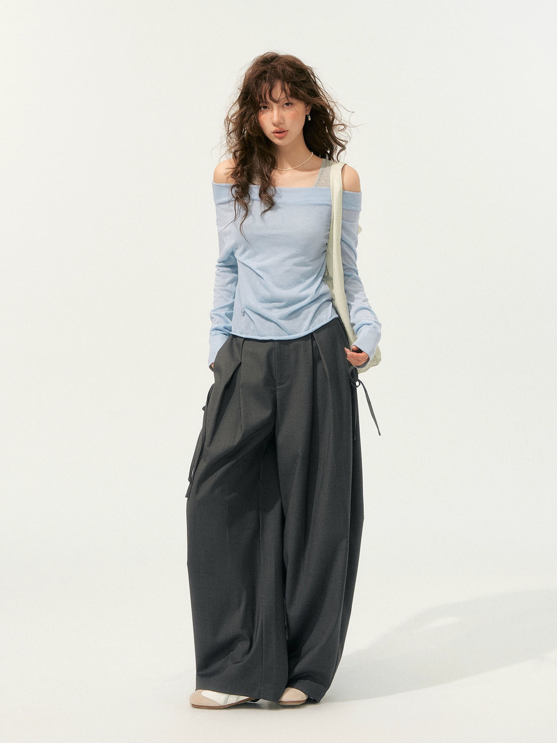 Fake Two-Piece Color-Block Draped Collar Knit Top - CHINASQUAD