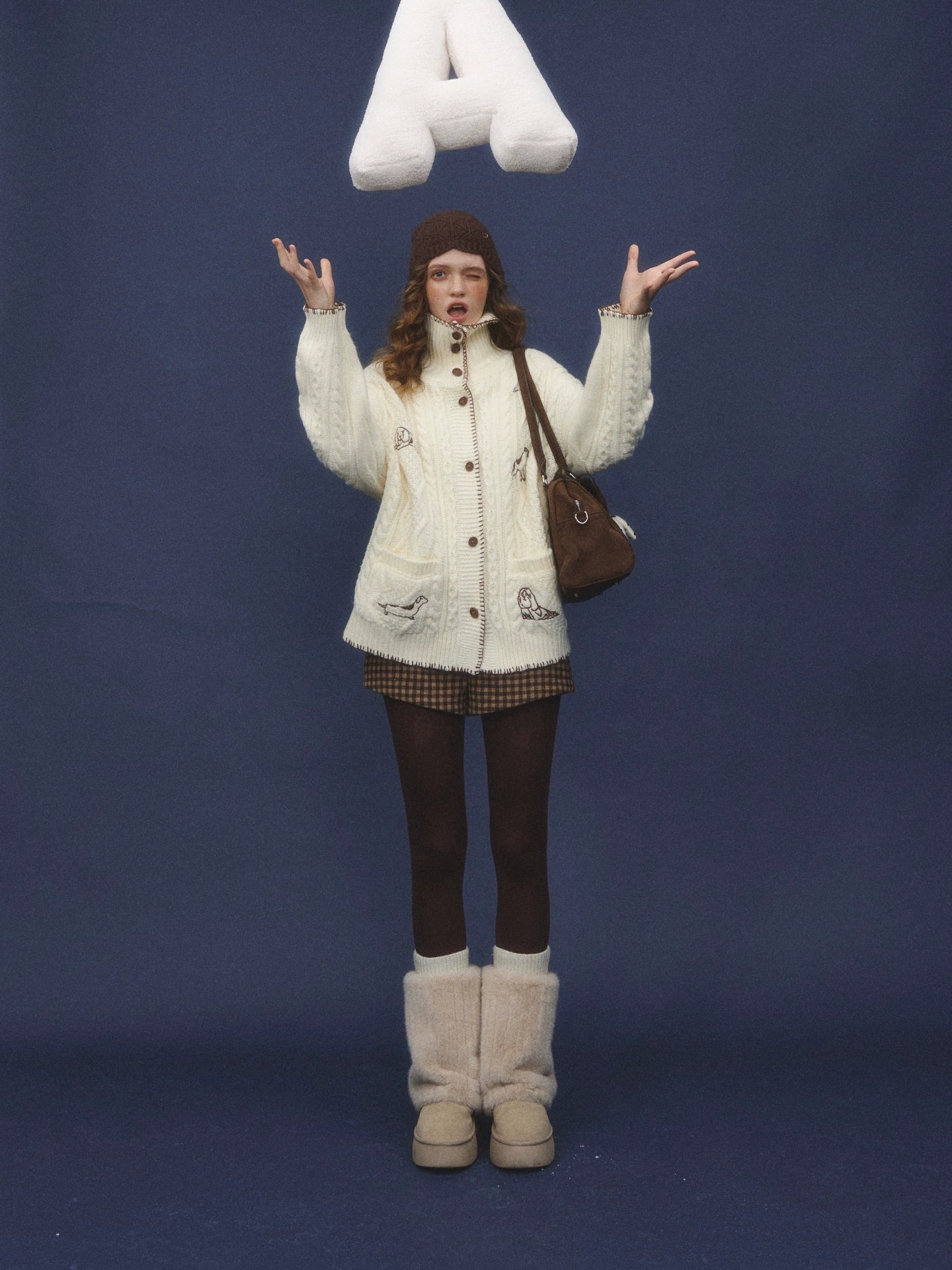 Stand-Collar Relaxed Cardigan