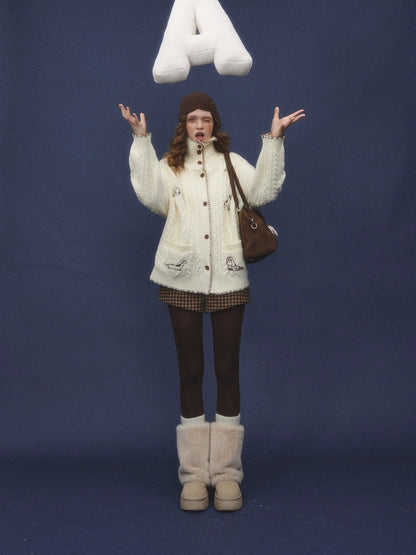 Stand-Collar Relaxed Cardigan