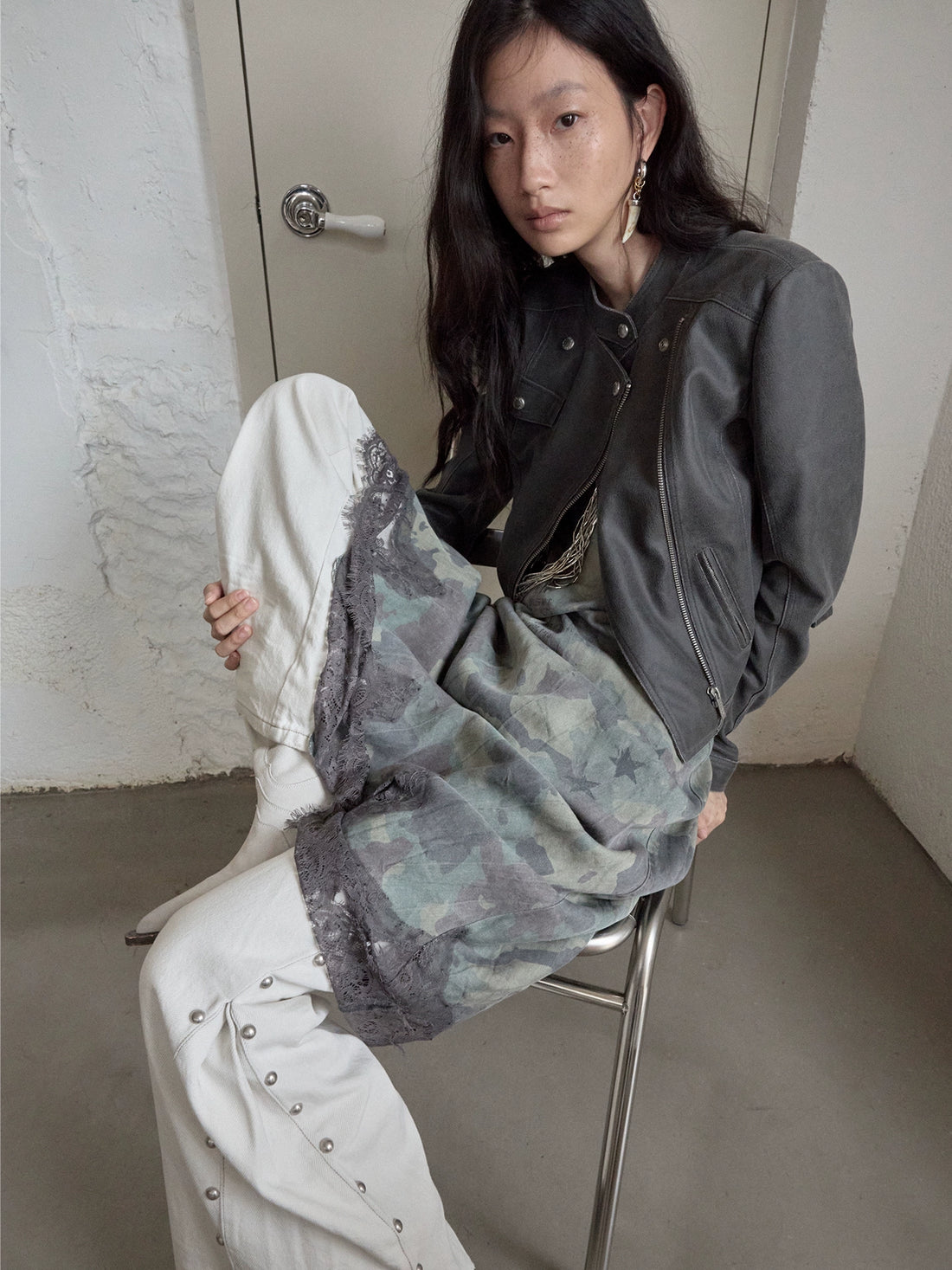 Vintage Cracked Leather Moto Jacket