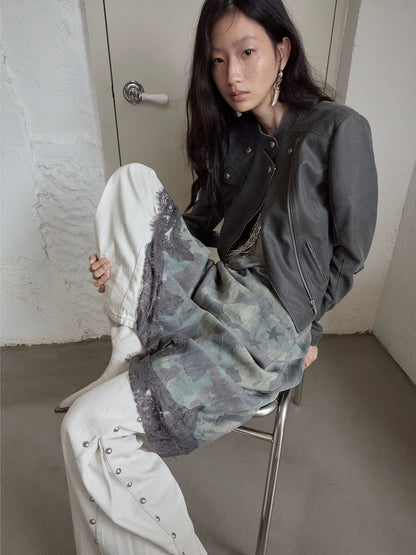 Vintage Cracked Leather Moto Jacket