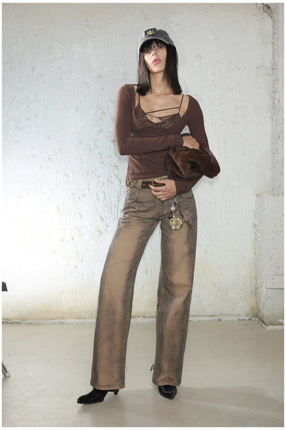 Scoop Neck Layered T-Shirt With Mesh Bra