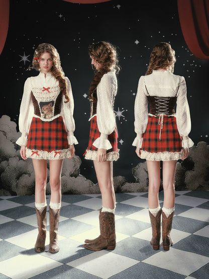 Christmas Night Corset Top &amp; Plaid Skirt Set