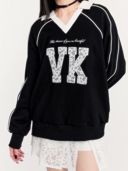 Retro Fleece-Lined Oversized Sweatshirt