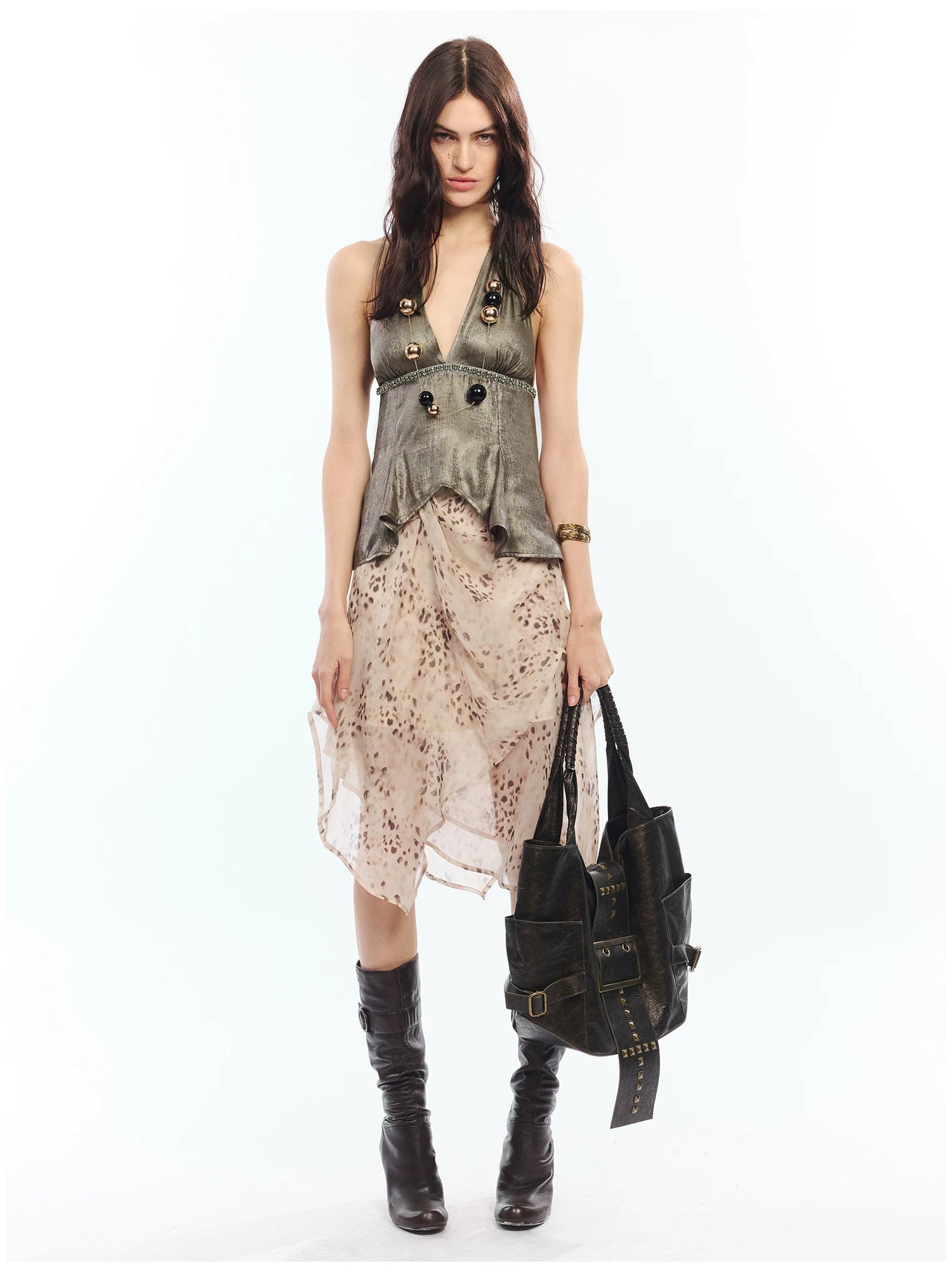 Vintage Embellished Halter Waist-Cinched Camisole