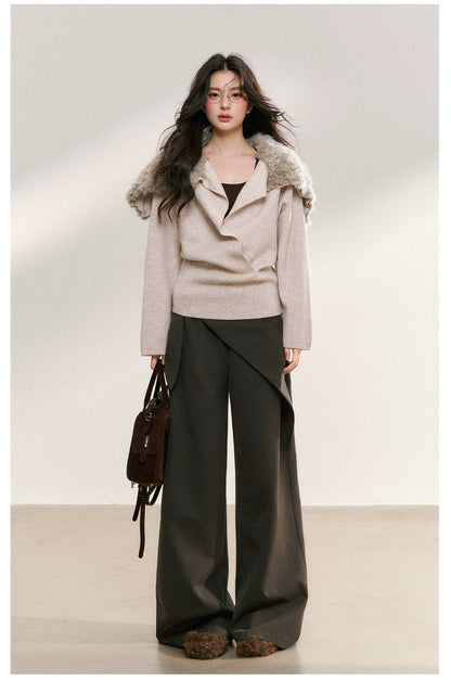 Gray Drape Wide-Leg Asymmetric Trousers