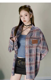 Brown & Blue Plaid Shirt Jacket - CHINASQUAD