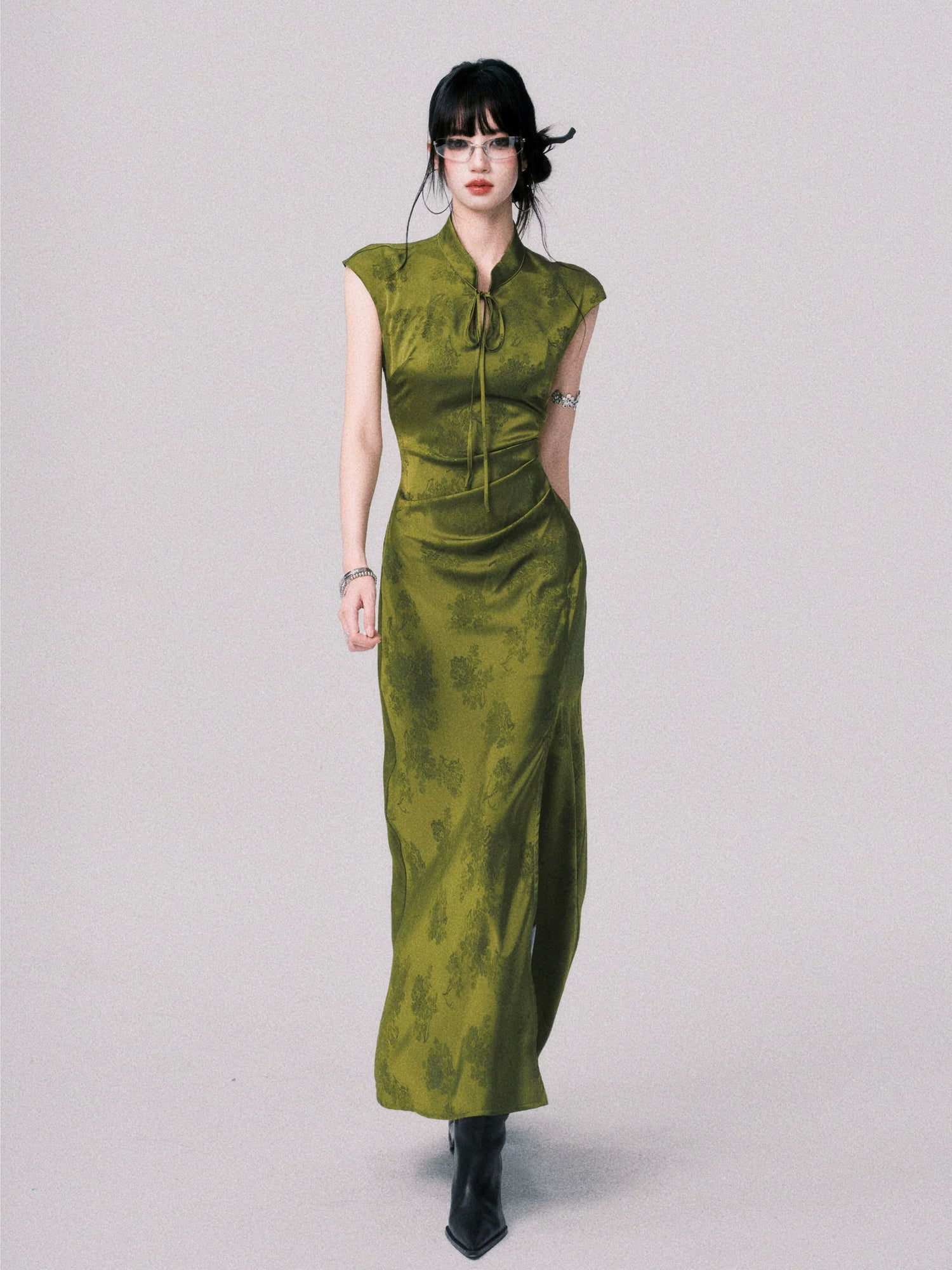 Chinese-Style Slit Cheongsam Maxi Dress