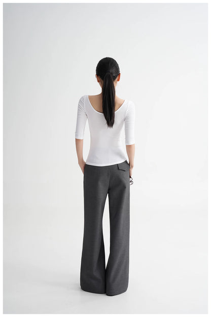 Lyocell Open-Back Fitted Mid-Sleeve T-Shirt