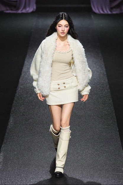 Faux Fur Trim Quilted Cotton Jacket