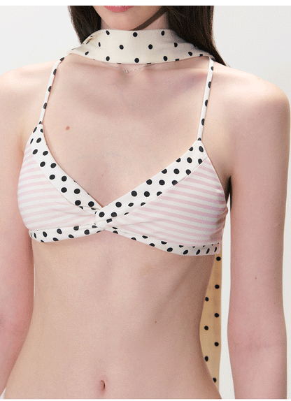 Color-Block Polka Dot Triangle Bralette Top