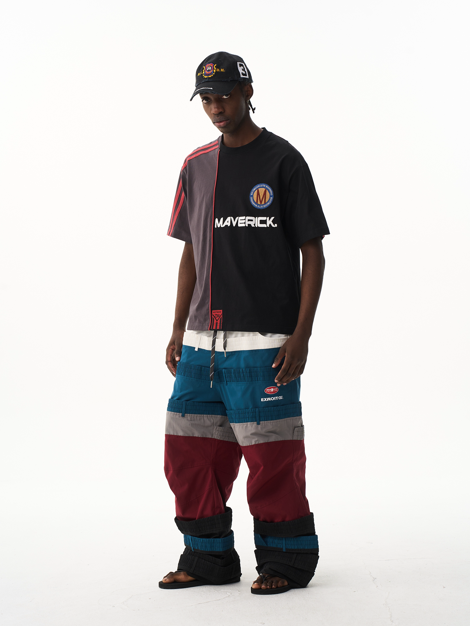 Contrast Panel Tape Embroidered T-Shirt