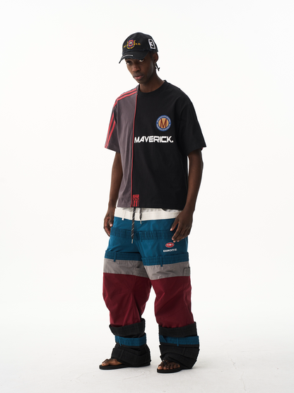 Contrast Panel Tape Embroidered T-Shirt