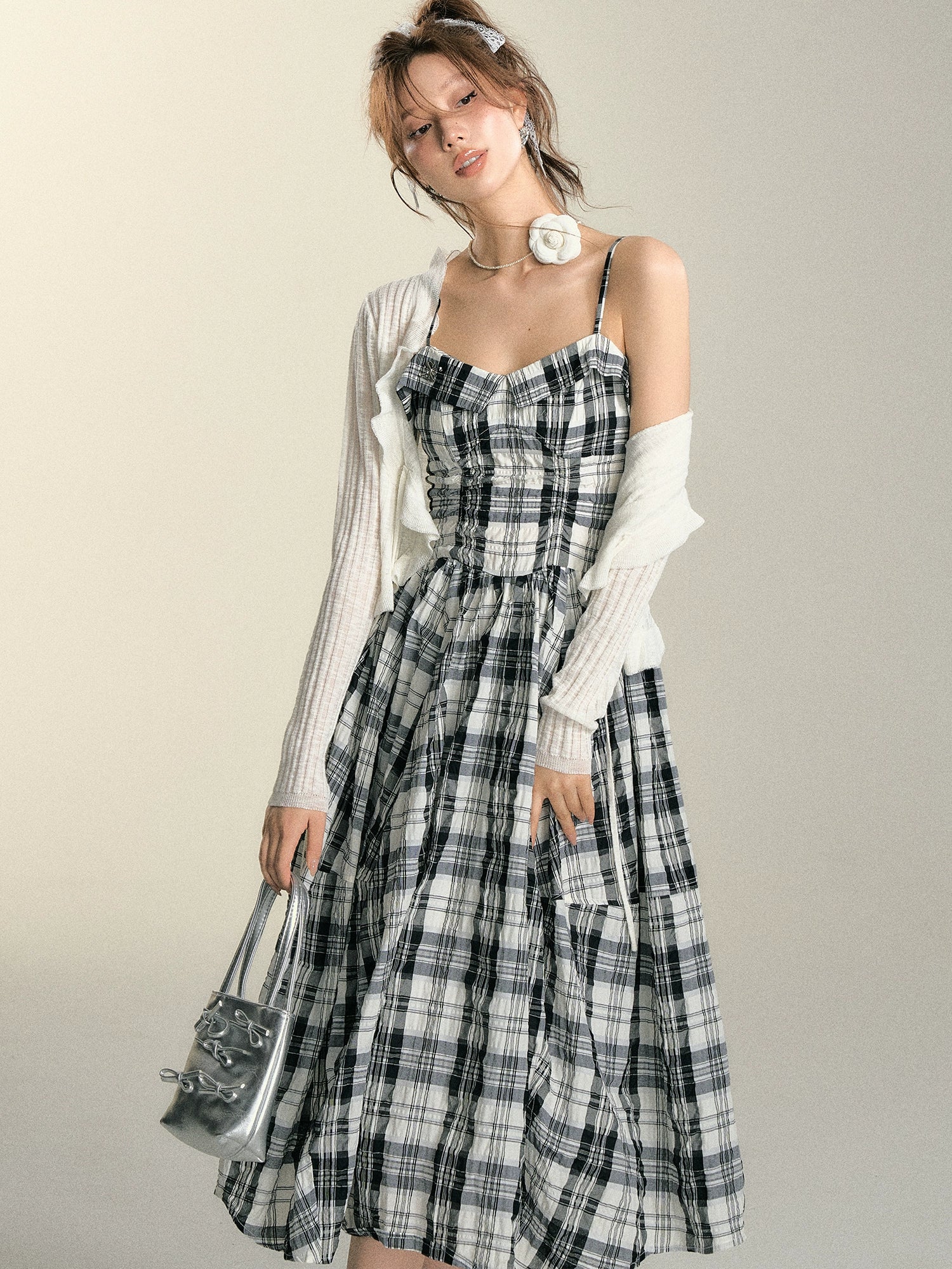 Black &amp; White Checkered Camisole Dress