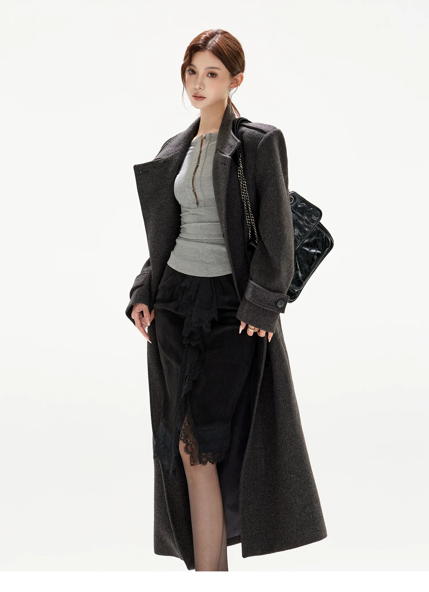 Wide-Shoulder Wool-Blend Overcoat