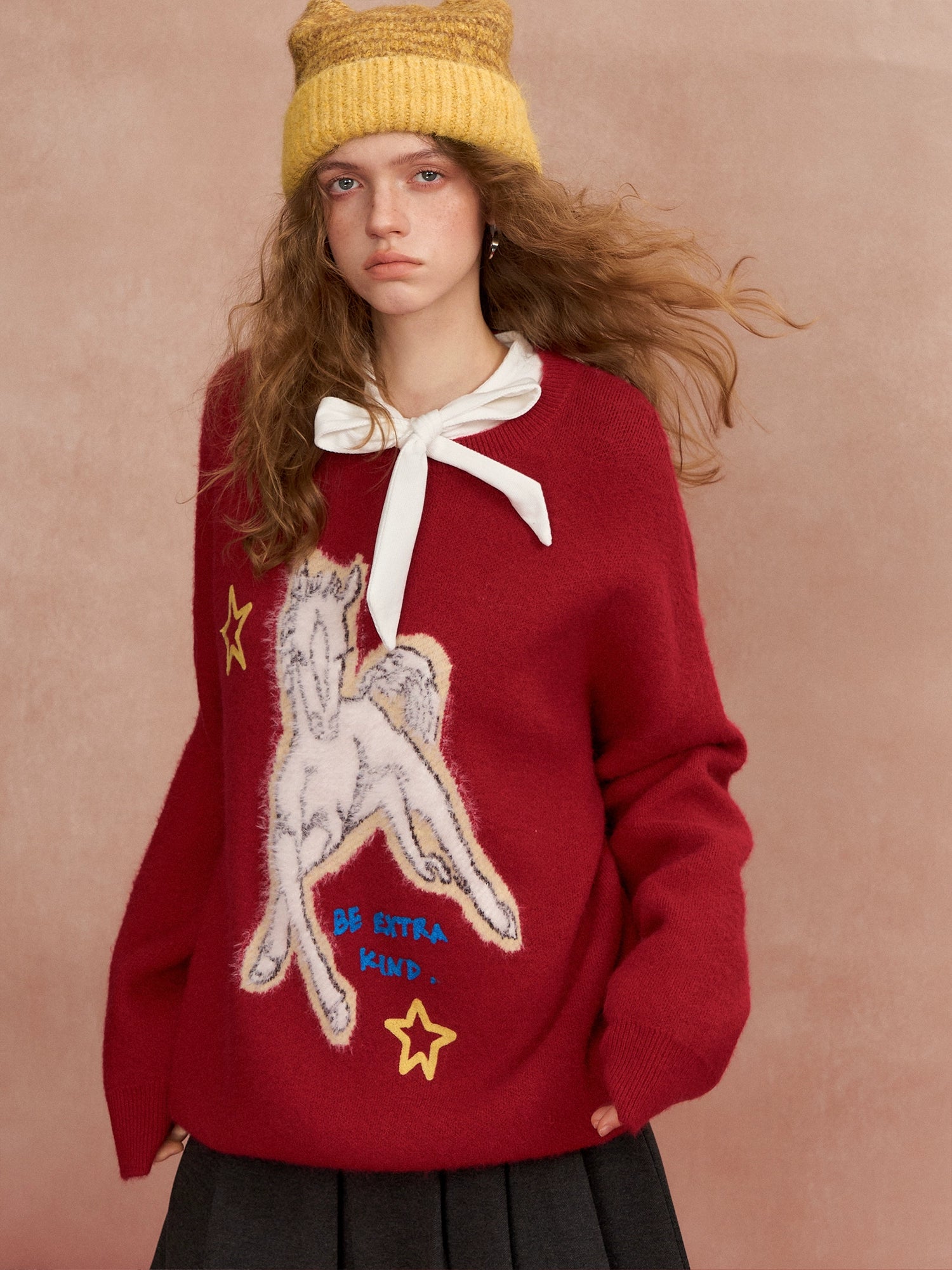 Cyber Pony Jacquard Oversized Knit Sweater
