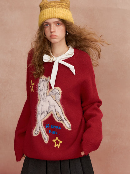 Cyber Pony Jacquard Oversized Knit Sweater