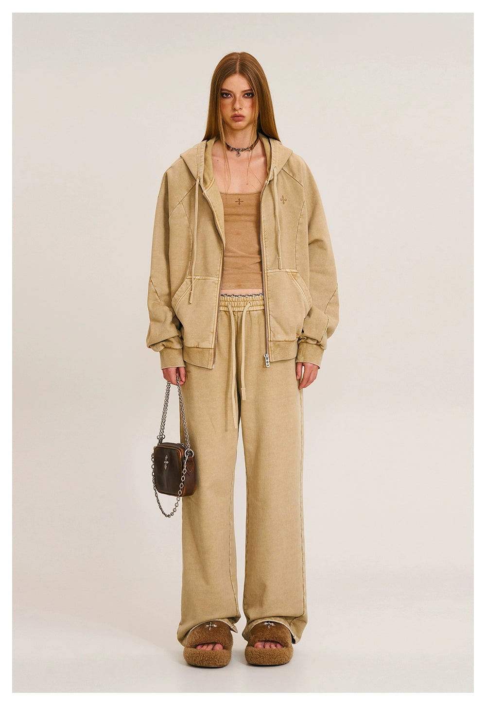 Washed Wide-Fit Zip-up Hoodie