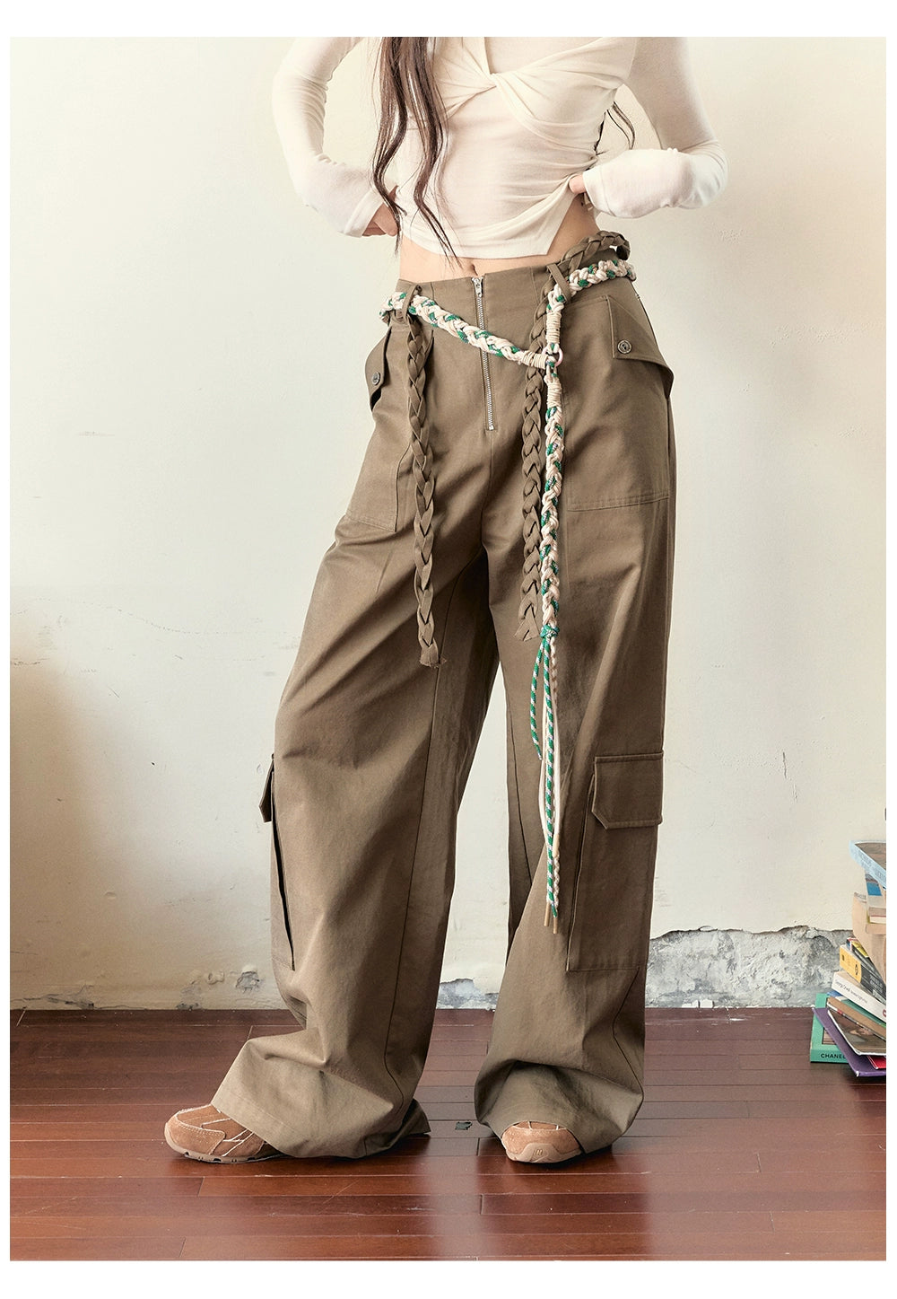 Loose-fitting Straight-leg Pants with Large Pockets