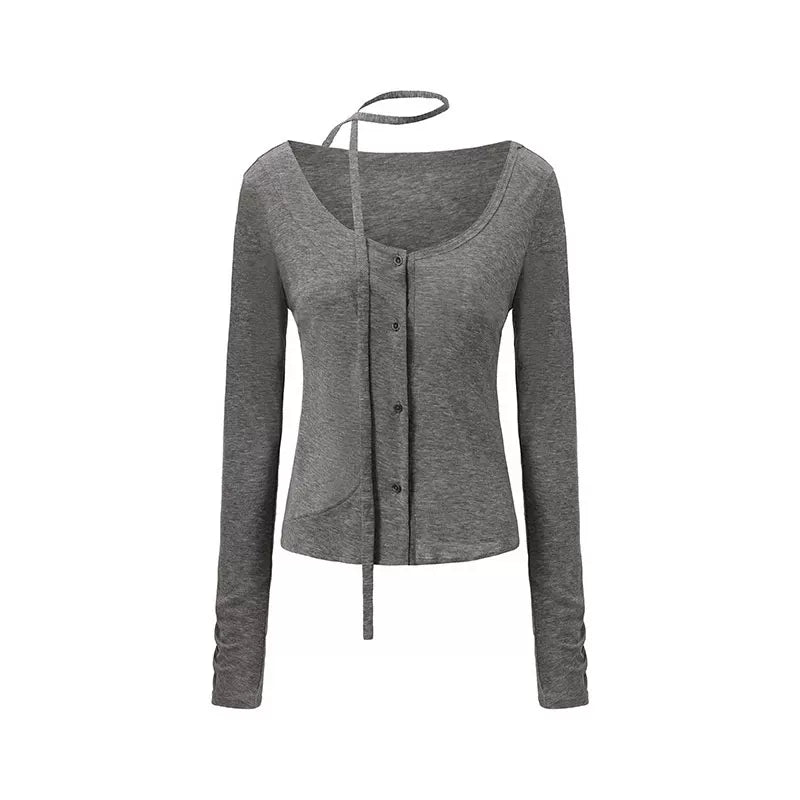 Wool Neck-Wrap Base Layer Cardigan