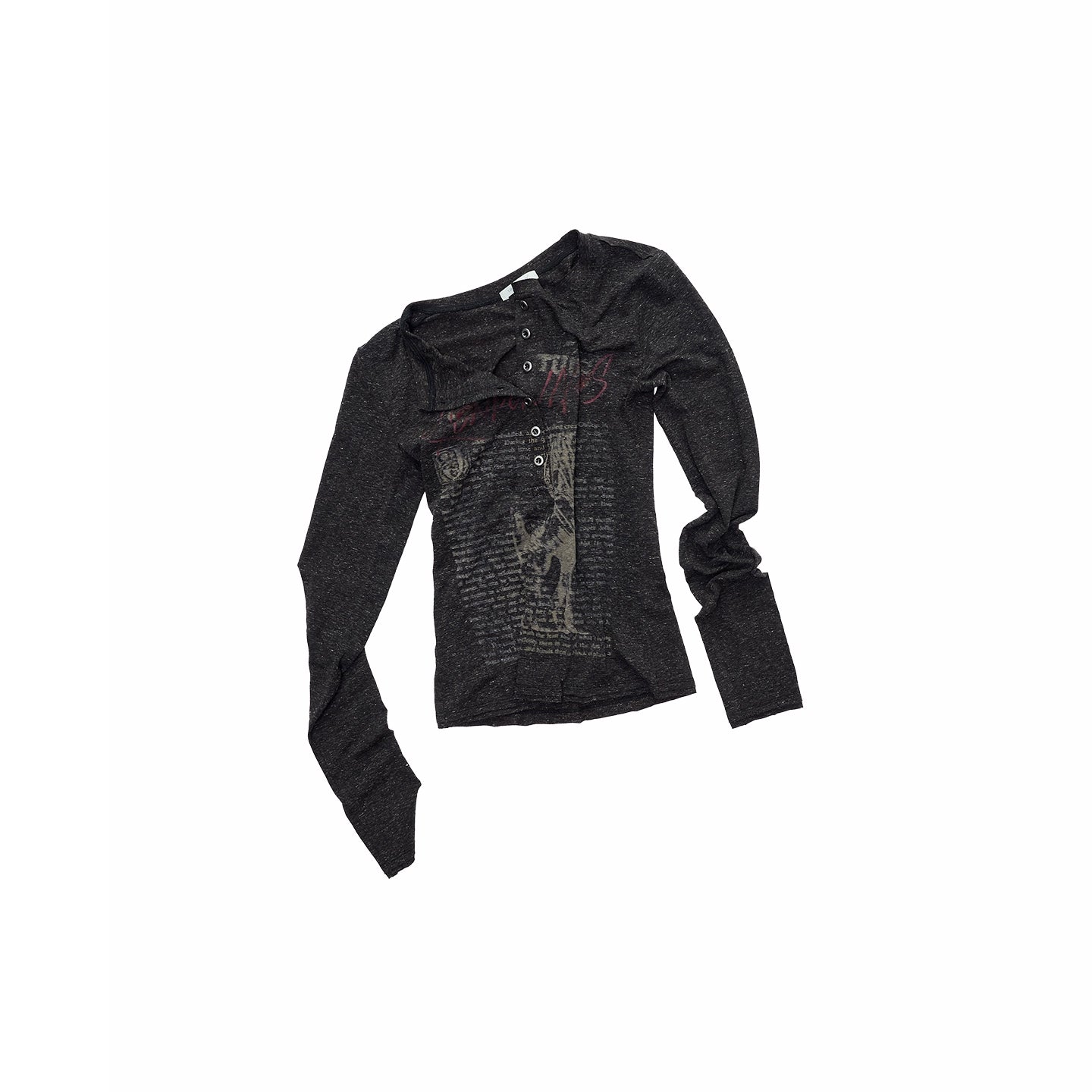 Henley Animal-Print Knitted Long Sleeves T-Shirt