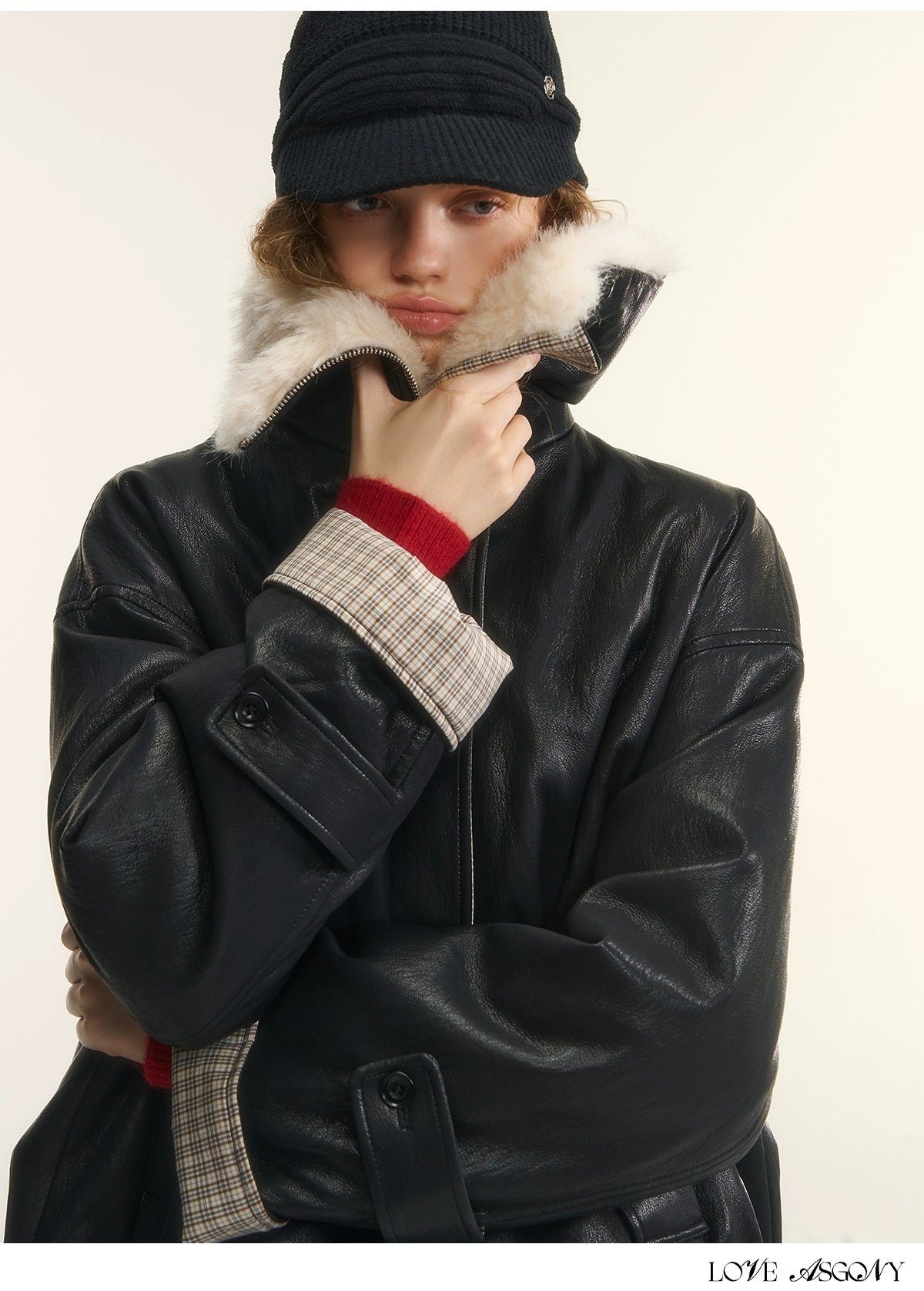 Faux-Fur Collar Down Leather Jacket