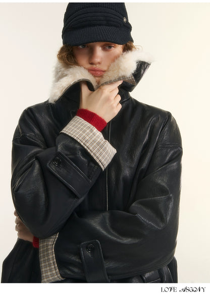 Faux-Fur Collar Down Leather Jacket