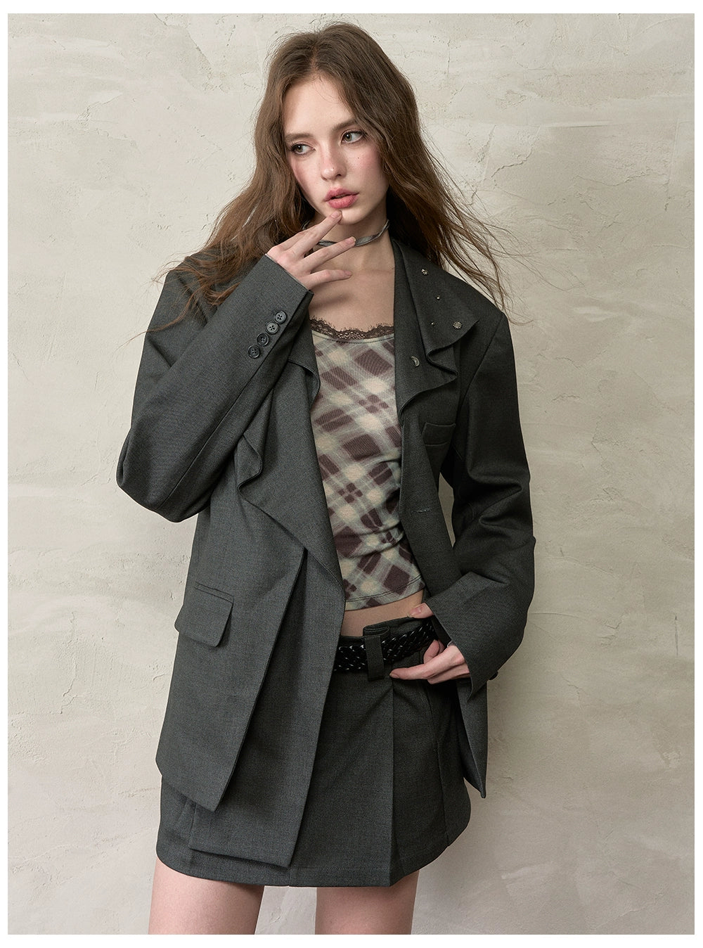 Halter Tie Plaid Long Sleeve T-Shirt
