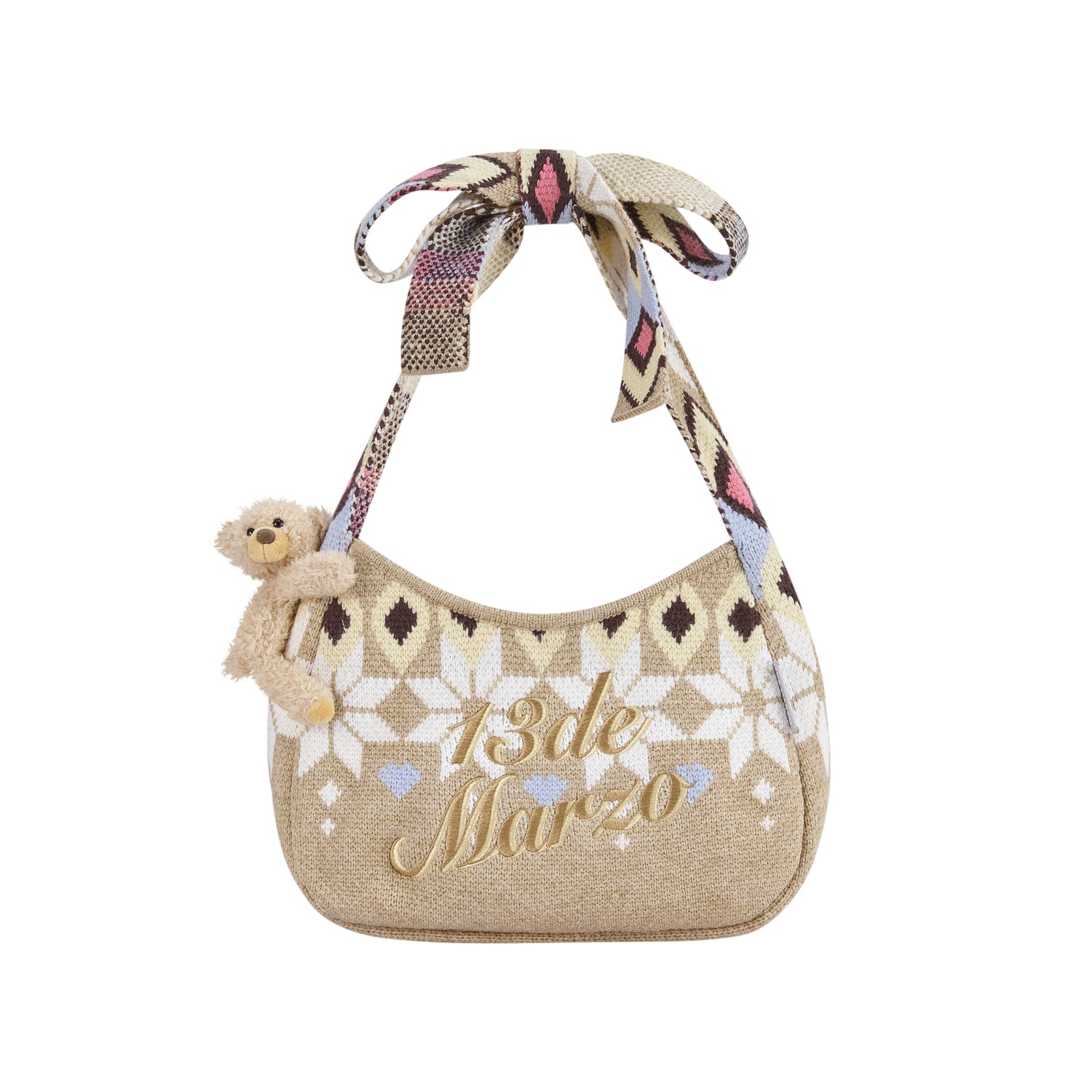 Teddy Bow Knit Handheld Bag