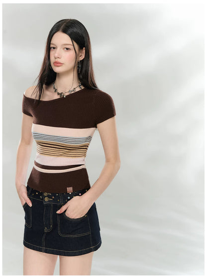 Asymmetrical Color-Block Knit Top