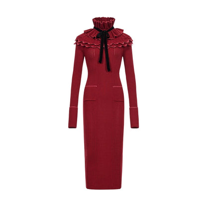 High-Neck Knit Maxi Dress