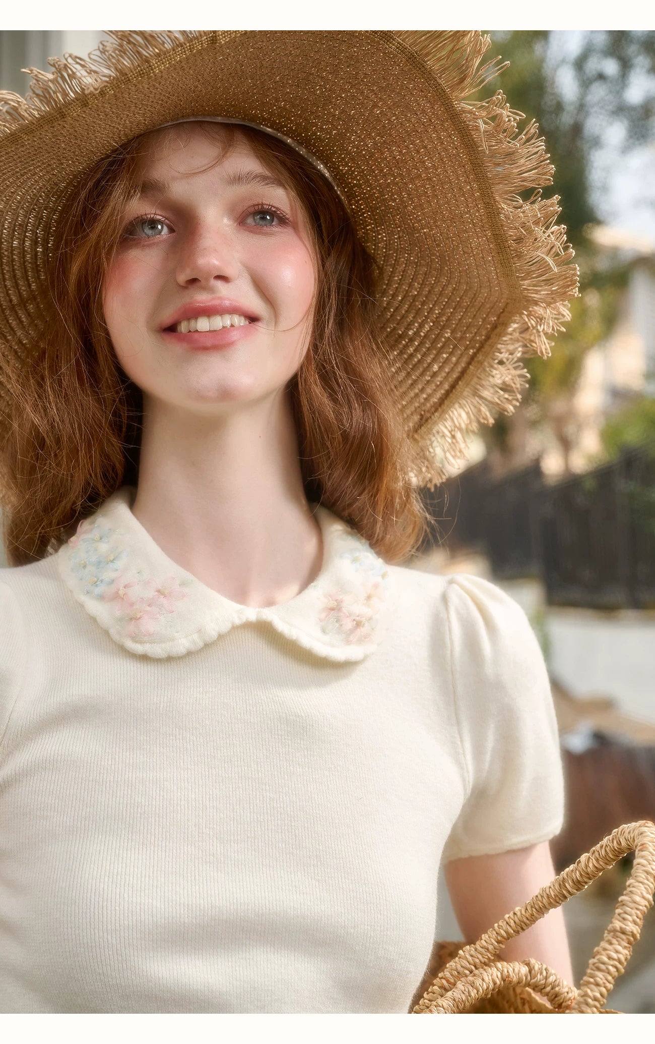 Frozen Flower Ribbon Embroidered Knit Top