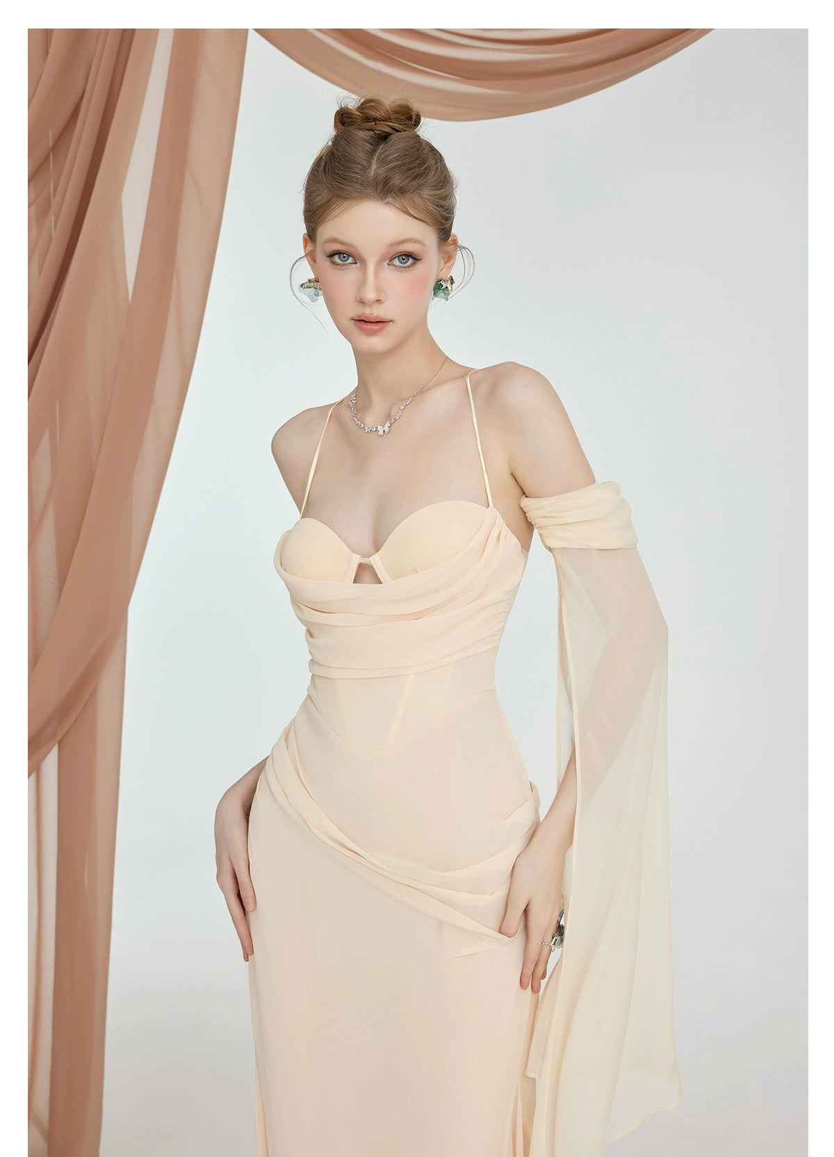 Apricot Backless Chic Halter Dress