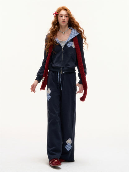 Plaid Patchwork Hoodie &amp; Sweatpants Set