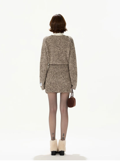 Wool Knit Cardigan &amp; Mini Skirt Set