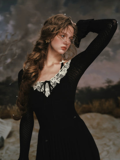 Floral Symphony Faux-Layer Knit Dress