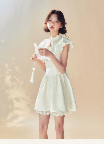 Beige Flutter Sleeve Dress