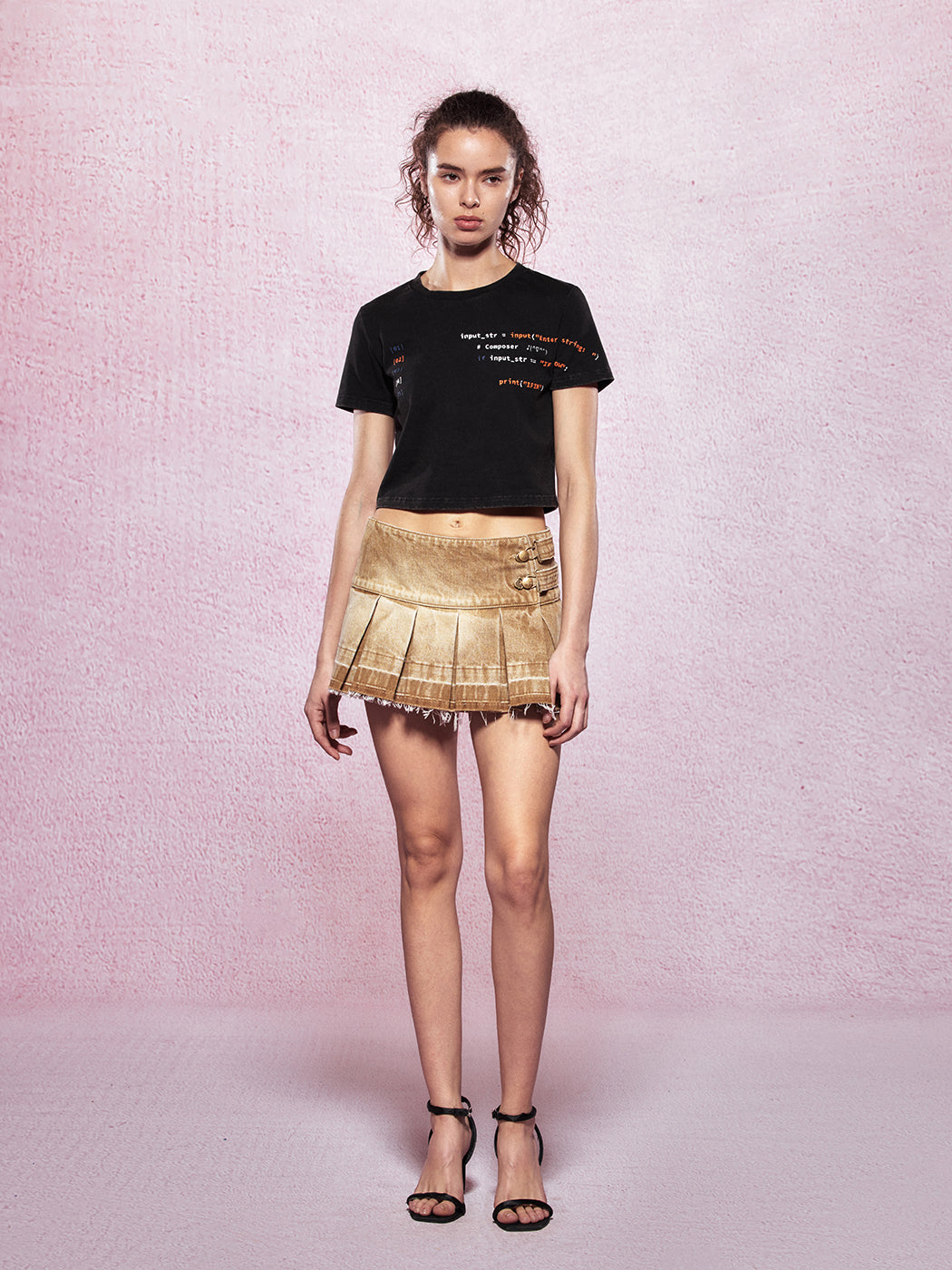 Brown &amp; Pink  Denim Mini Skirt - CHINASQUAD