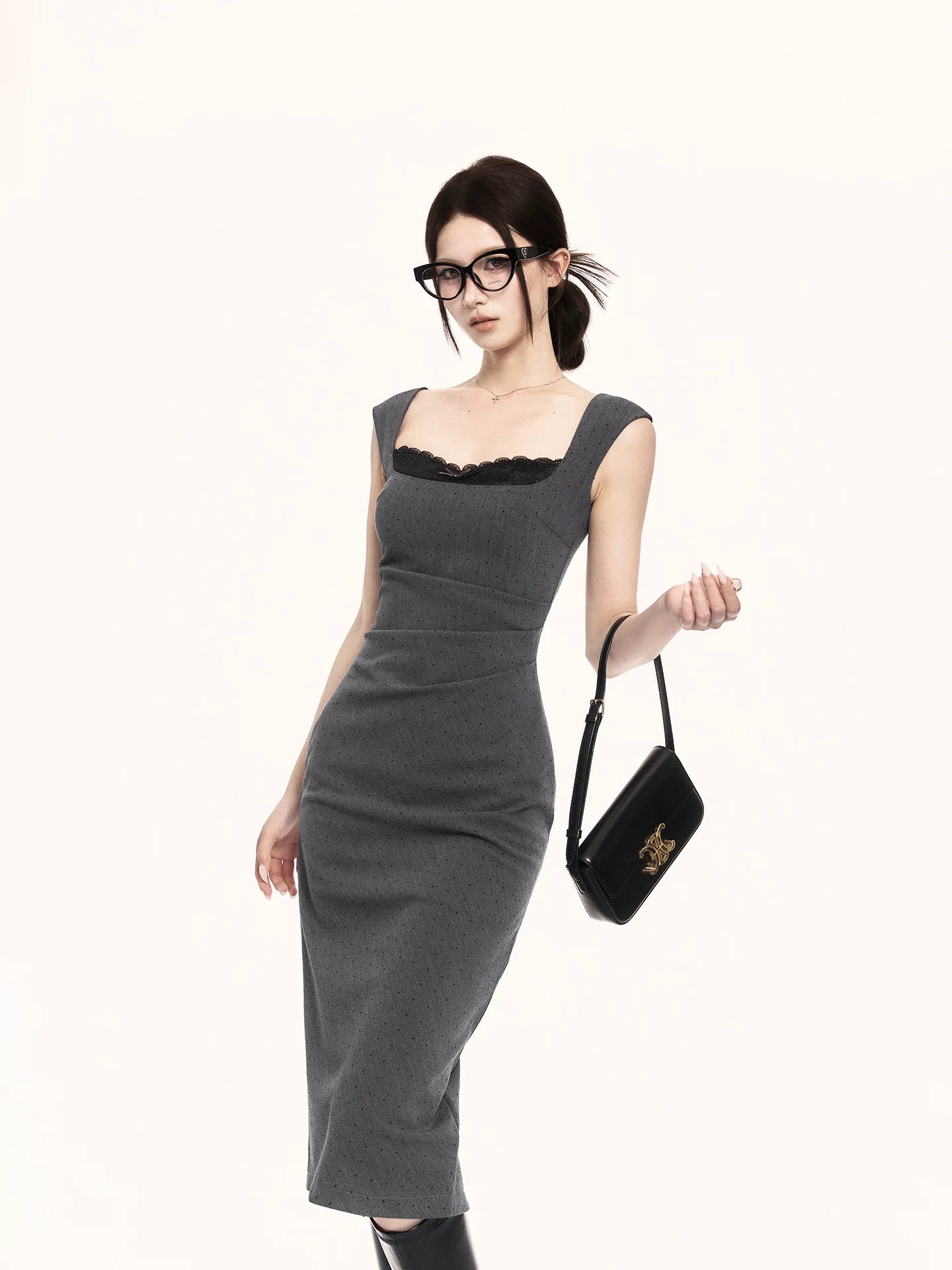 Refined Square-Neck Sculpted Midi Dress