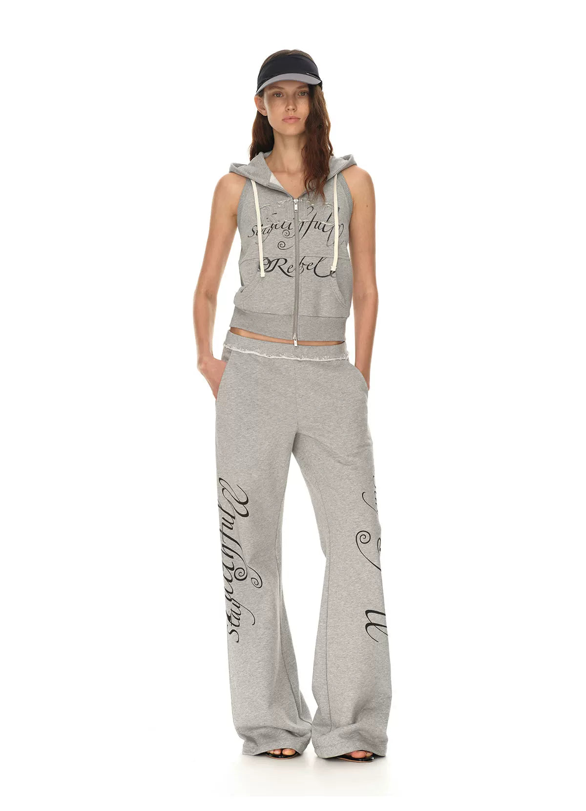 Rebel Script Print Relaxed Flared Sweatpants