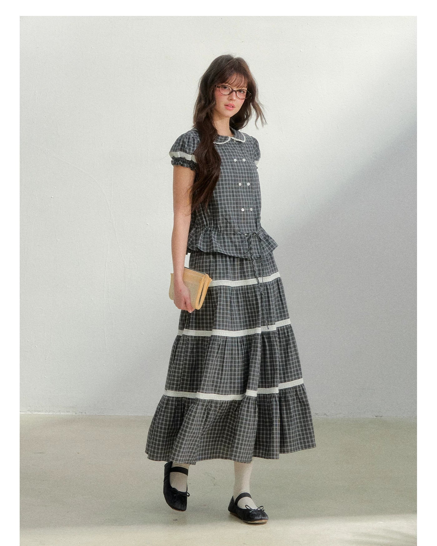 Vintage Plaid Floral Girl Two-Piece Set