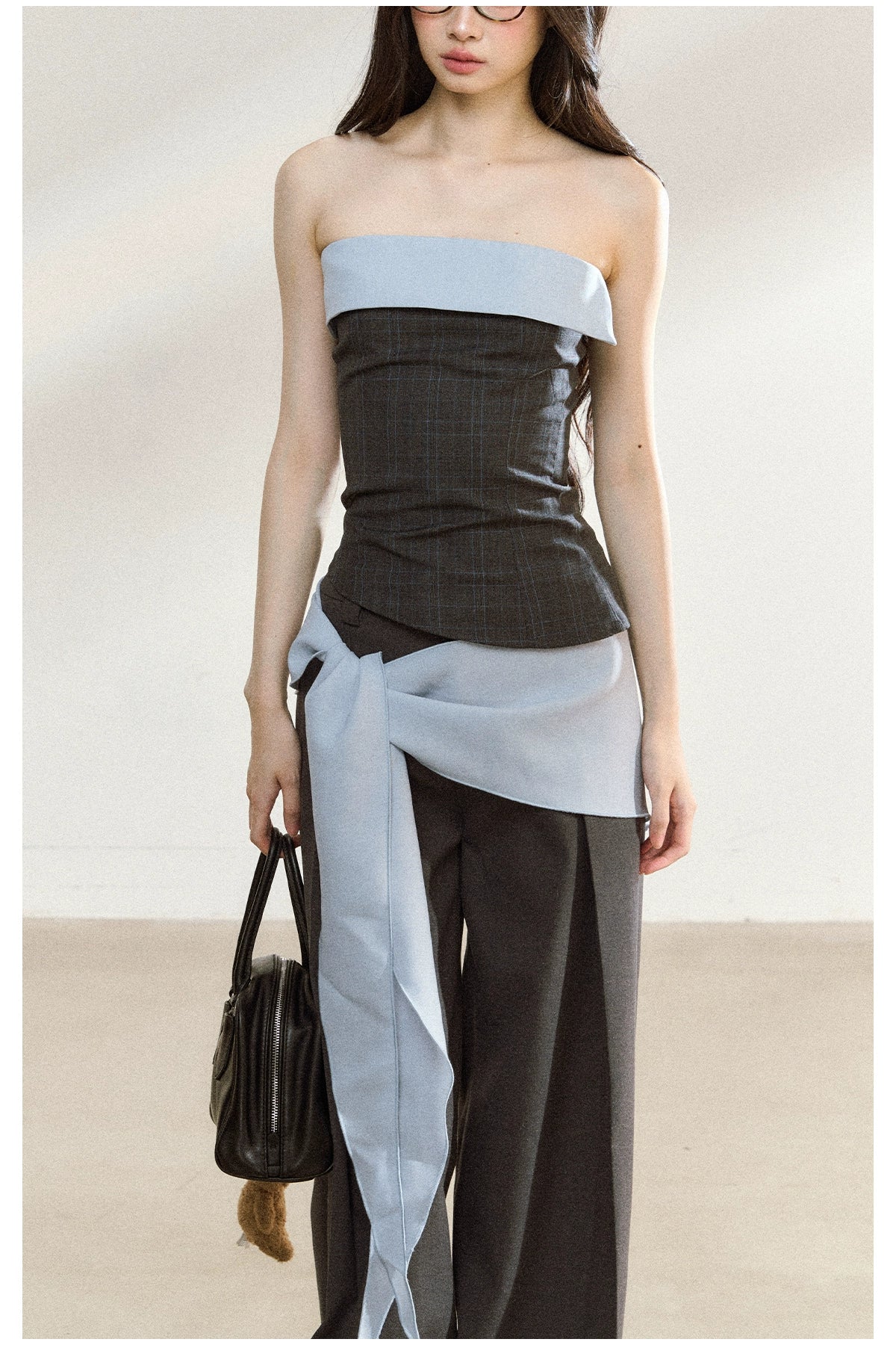 Contrast-Bandeau Tailored Two-Piece Set