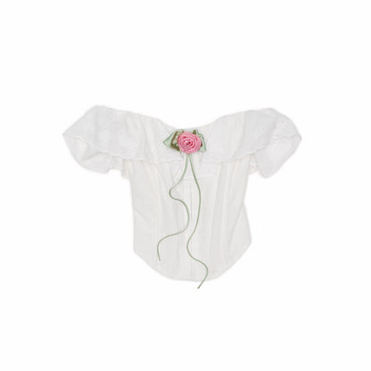 Off-Shoulder Ruffle Corset Rose Top 1Jinn Studio